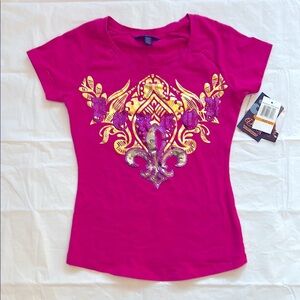 Dereon Pink Fitted Graphic Tee Short Sleeve